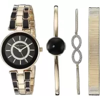 Anne Klein手表女秒针石英圆形表盘28毫米表径金属表带商务休闲