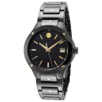 摩凡陀(MOVADO)女表陶瓷表盘黄黑表带石英腕表轻薄防水30米