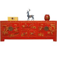 明清仿古复古彩绘新中式电视柜轻奢榆木实木茶几边柜客厅地柜定制