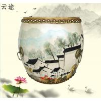 鼓凳做旧牛皮鼓凳田园彩绘实木梳妆换鞋凳中式家具凳子乐器定制