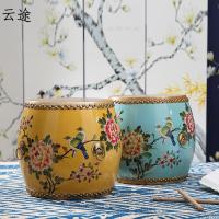 鼓凳牛皮彩绘圆凳新中式实木绣墩古筝凳中国风换鞋凳等位餐凳定制