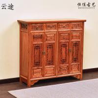 全实木仿古新中式红木南榆木家具六四鞋柜储物厅隔断餐边柜定制