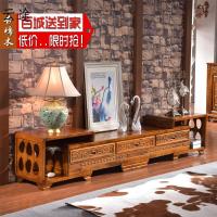 中式电视柜香樟木全实木可伸缩组合客厅家具仿古老式整装胡桃色定制