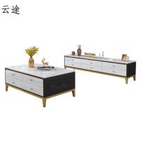 意式轻奢电视柜茶几组合后现代简约大理石地柜网红客厅小户型茶桌定制