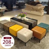 意式极简真皮凳沙发凳小牛皮凳子家用换鞋凳更衣室皮墩搁脚凳方凳定制