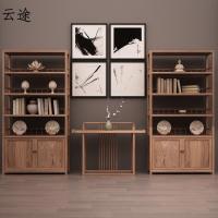 新中式书架榆木茶叶展示架禅意博古架实木书柜茶室置物架定做定制