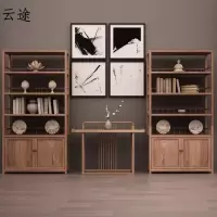 新中式书架榆木茶叶展示架禅意博古架实木书柜茶室置物架定做定制