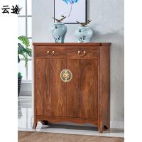 新中式实木鞋柜大容量玄关隔断简约家用厅柜榆木仿古客厅储物柜定制