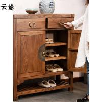 中式玄关鞋柜实木新中式老榆木厅储物柜客厅简约口入户玄关柜定制