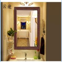 欧式实木浴室镜乡村复古卫浴镜子防雾木框壁挂卫生间镜化妆镜定制