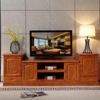橡胶木电视柜老款式高影视柜大小户型 客厅实木地柜2.2米组合高柜定制