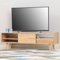 纯实木电视柜北欧现代简约小户型客厅家具推拉橡木地柜日式原木定制