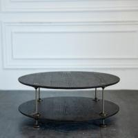 表情轻奢简约橡木设计师款铸铁双层铁艺茶几圆形边几定制定制