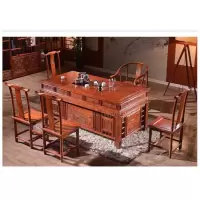 中式实木茶台桌椅组合 仿古浮橡木办公茶台茶桌 实木茶几定制