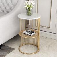 北欧轻奢角几大理石沙发边几ins网红创意圆形小茶几简约床头边桌定制 金色架+雅士白