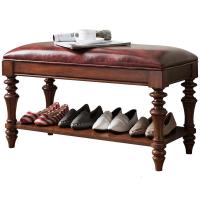 实木可坐换鞋凳鞋柜欧式客厅长条沙发凳口穿鞋凳G333定制 换鞋凳-棕色皮(1200*370*450)橡木色-