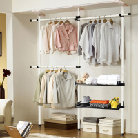 衣架落地卧室开放式简易衣帽间置物架子组装衣柜衣帽架挂定制 三立三横两托盘全轨