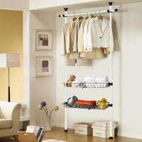 衣架落地卧室开放式简易衣帽间置物架子组装衣柜衣帽架挂定制 两立一横两网框