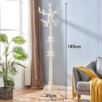 实木衣帽架衣架落地卧室挂衣架衣服架子家用简约现代欧式挂包架子定制 大款-加粗-三腿-象牙白-龙凤