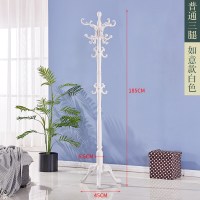 欧式实木衣帽架单杆式家用衣架现代简约挂包架落地卧室挂衣服架子定制 如意钩-标准款-三腿-象牙白