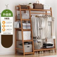 房间简易挂衣架子落地卧室省空间家用多功能实木质柜创意服衣帽架定制 【多功能款】茶色110长