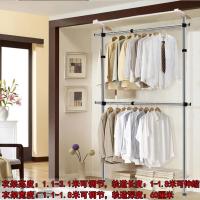 衣架衣服架子家用简易衣帽架衣架子挂衣架落地卧室多功能定制 不锈钢2立2横加宽含轨道