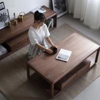 山水茶几 北欧实木黑胡桃茶几橡木茶桌客厅简约咖啡桌定制 樱桃木原木整装