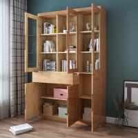 实木书柜置物架书桌书架组合客厅书架墙 整墙书柜带书桌一体带定制 二门书柜[原木色]1-1.2米宽