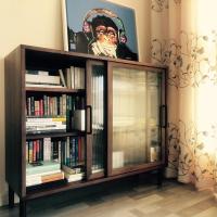 日式简约实木书柜玻璃展示柜橱窗柜客厅北欧餐边柜樱桃木储物柜定制 松木-胡桃色1-1.2米宽