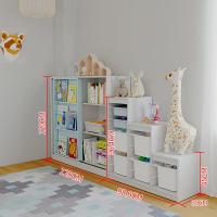 实木儿童玩具收纳柜宝宝书柜落地收纳架复式楼梯下储物柜子定制 天蓝色阶梯柜+120书架0.6米以下宽