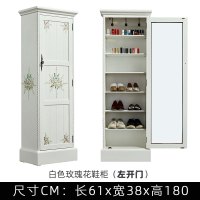 实木进厅柜鞋柜玄关柜阳台储物柜衣橱带镜子高柜带大容量定制 左开门白色玫瑰花鞋柜整装