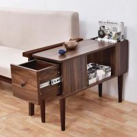 北欧欧式沙发边柜角几窄长条矮柜子花架胡桃实木白色定制 胡桃色(总高56CM)