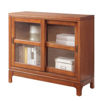 实木书柜书架带玻璃落地矮柜子推拉客厅防尘组合储物柜墙定制 棕色单层0.8-1米宽