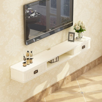 新中式实木壁挂电视柜机顶盒置物架挂墙电视柜路由器架墙上电视柜定制 哑光白160cm[实心实木]