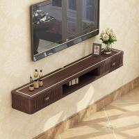 新中式实木壁挂电视柜机顶盒置物架挂墙电视柜路由器架墙上电视柜定制 黑胡桃色120cm[实心实木]