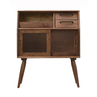 餐边柜实木北欧橡木收纳柜樱桃木多用柜茶水边柜定制 全黑胡桃木双门