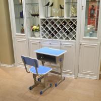 中小学生学校课桌椅儿童写字桌辅导班培训课桌家用单人成人学习桌定制 天蓝色-单柱桌+椅