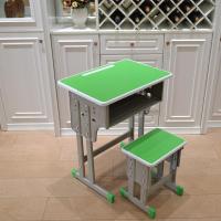 中小学生学校课桌椅儿童写字桌辅导班培训课桌家用单人成人学习桌定制 果绿色-双柱桌+凳