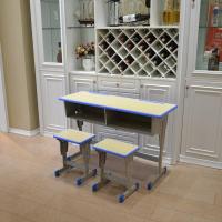 中小学生学校课桌椅儿童写字桌辅导班培训课桌家用单人成人学习桌定制 白象色-双人单柱桌+凳