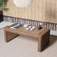 藤编日式小茶几榻榻米桌子禅意茶桌简约窗台矮桌阳台电脑飘窗桌定制 深色大号100*50*38cm整装