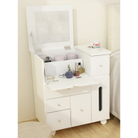 迷你梳妆台卧室简约现代化妆台小床头梳妆桌实木化妆柜可移动飘窗定制 低款白色金属拉手整装