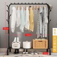 衣帽架简易晾衣架家用落地卧室内单双杆式凉晒衣杆挂衣服架子阳台定制 110cm-黑色防风款-双边树杈