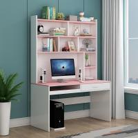 粉红色心女孩卧室书桌带书架组合一体简约家用学生写字学习桌(新)定制