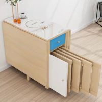 轻奢宜家小户型可折叠餐桌家用折叠桌电磁炉餐桌椅组合定制 原木色带电磁炉 轻奢餐椅1把