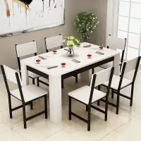 餐桌椅组合吃饭桌子出租房家用小户型餐桌餐桌长方形桌子快餐桌定制 白配黑 130*80配6椅
