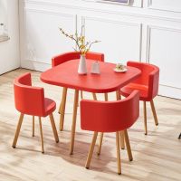 简约接待桌椅组合奶茶店铺洽谈会客一桌四椅办公室休闲方餐桌北欧定制 中国红 默认尺寸