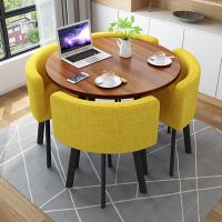 桌子简约接待桌椅组合洽谈桌店铺会客桌椅办公室休闲小圆桌方餐桌定制 一圆桌四椅+布椅+14号色 桌面90CM