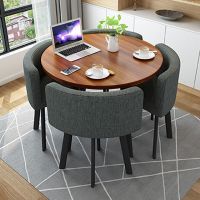 桌子简约接待桌椅组合洽谈桌店铺会客桌椅办公室休闲小圆桌方餐桌定制 一圆桌四椅+布椅+22号色 桌面80CM