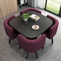 桌子简约接待桌椅组合洽谈桌店铺会客桌椅办公室休闲小圆桌方餐桌定制 一方桌四椅+布椅+5号色 桌面80CM