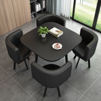 桌子简约接待桌椅组合洽谈桌店铺会客桌椅办公室休闲小圆桌方餐桌定制 一方桌四椅+皮椅+4号色 桌面80CM
